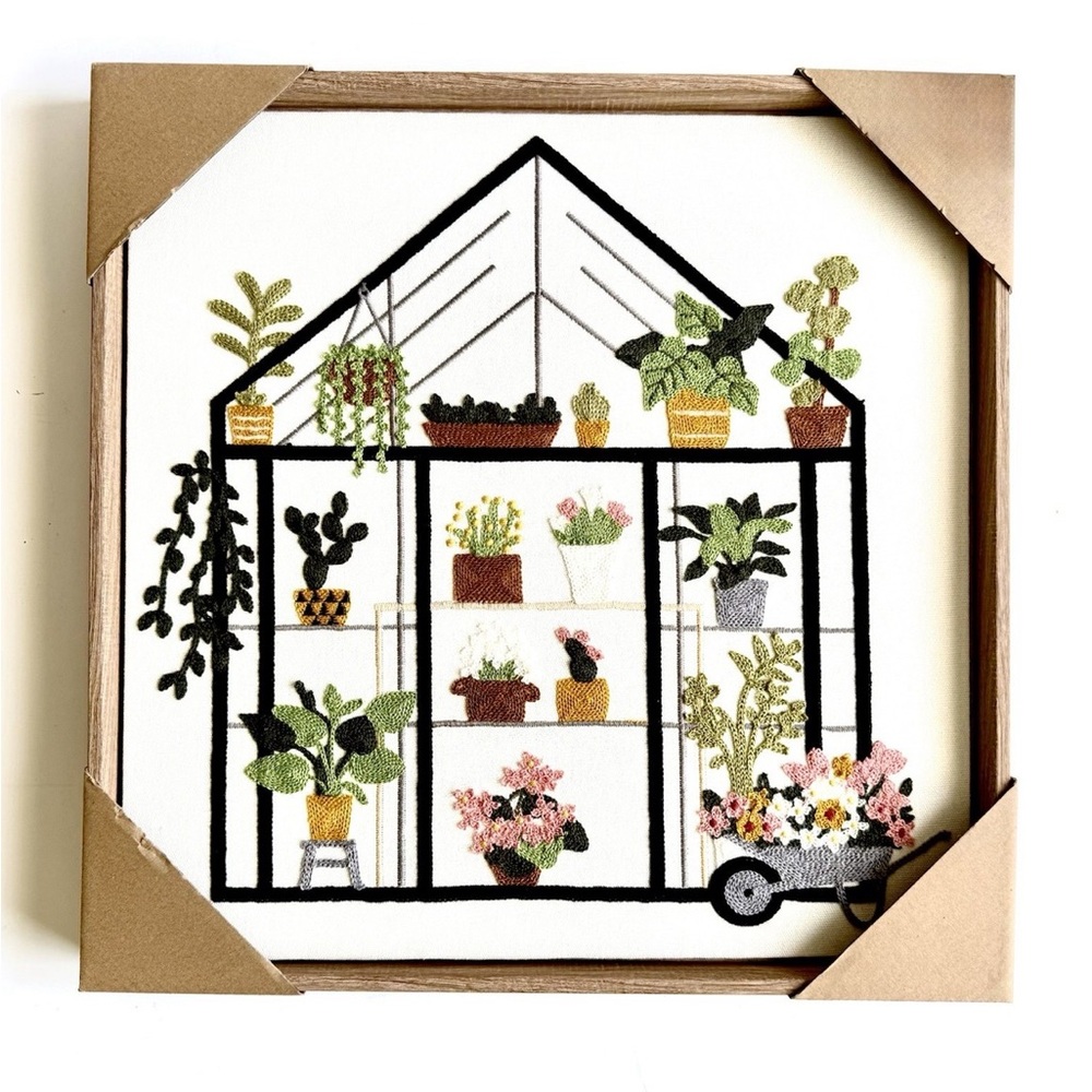 BP HOME-Green Botanical Greenhouse Embroidered Woven Wall Art -